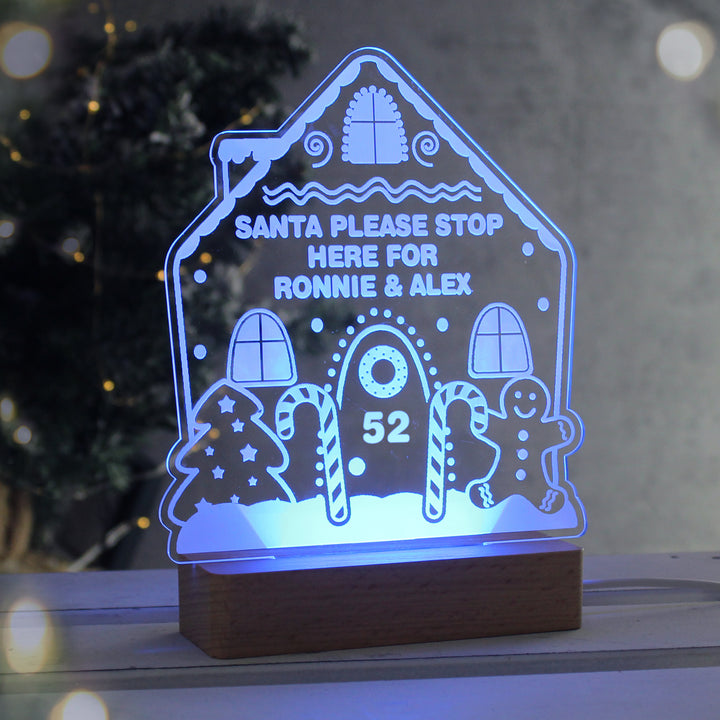 Buy Personalised Gingerbread House Christmas Wooden Based LED Light available now at www.giftsfinder.co.uk