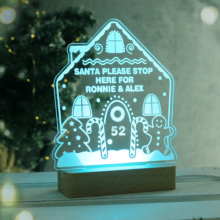 Buy Personalised Gingerbread House Christmas Wooden Based LED Light available now at www.giftsfinder.co.uk