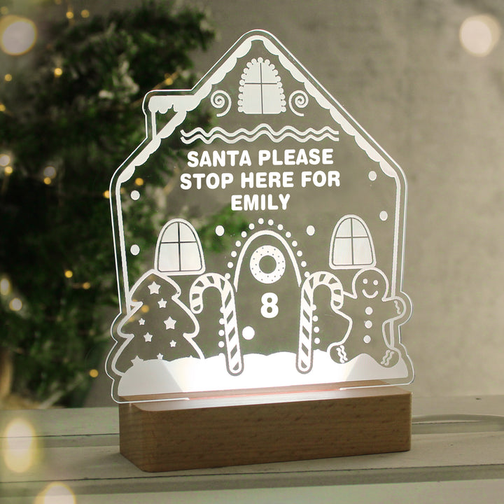 Buy Personalised Gingerbread House Christmas Wooden Based LED Light available now at www.giftsfinder.co.uk