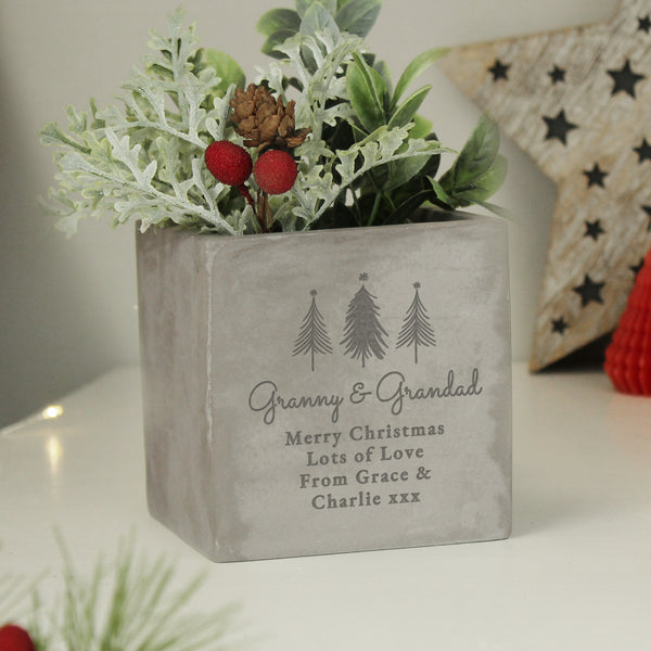 Buy Personalised Christmas Tree Concrete Planter available now at www.giftsfinder.co.uk