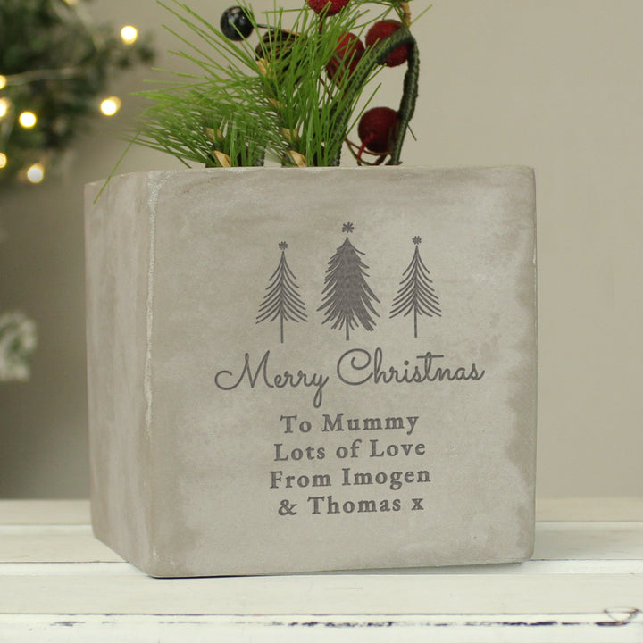 Buy Personalised Christmas Tree Concrete Planter available now at www.giftsfinder.co.uk