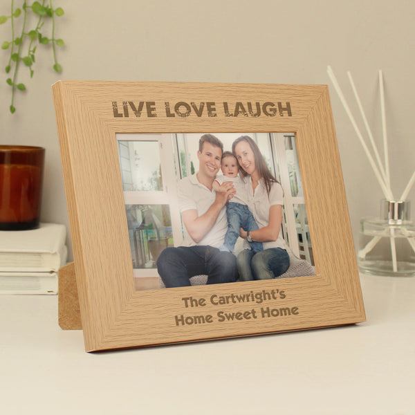 Buy Personalised Live Love Laugh 7x5 Landscape Wooden Photo Frame available now at www.giftsfinder.co.uk