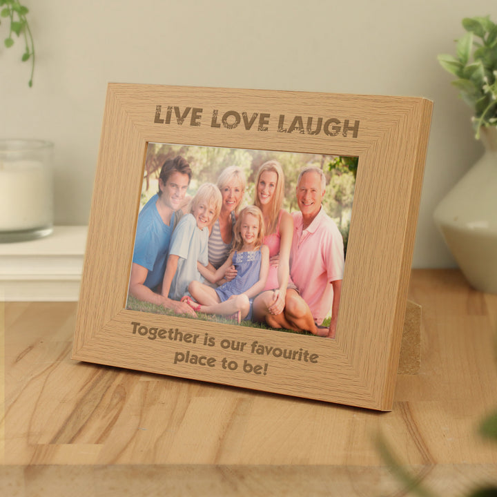 Personalised Live Love Laugh 7x5 Inch Landscape Wooden Photo Frame - part of the Gifts Finder Personalised Photo Frames collection