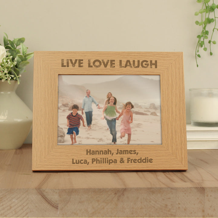 Personalised Live Love Laugh 7x5 Inch Landscape Wooden Photo Frame - part of the Gifts Finder Personalised Photo Frames collection