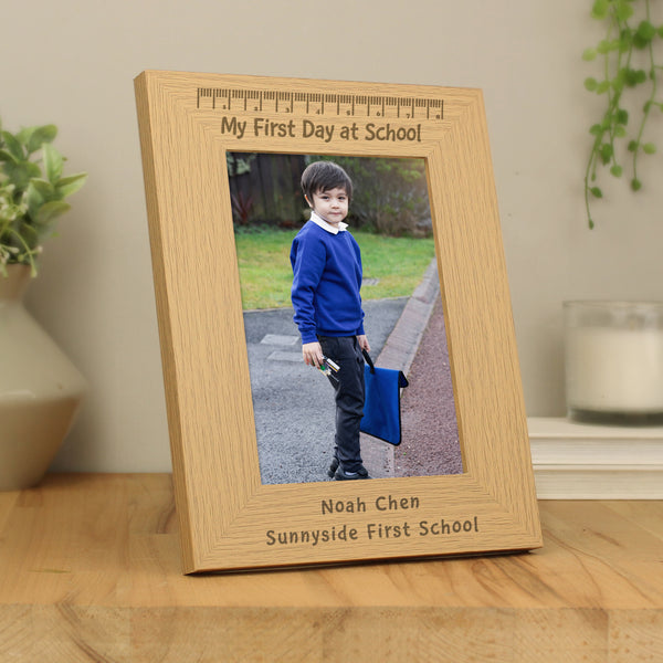 Buy Personalised My First Day at School 5x7 Wooden Photo Frame at www.giftsfinder.co.uk