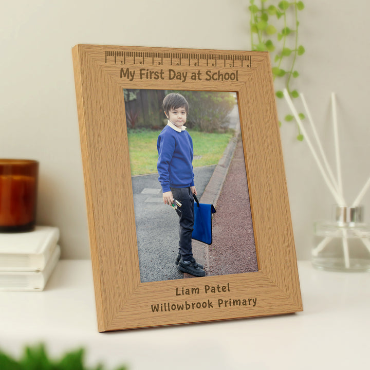 Personalised My First Day At School 5x7 Inch Wooden Photo Frame - part of the Gifts Finder Personalised Photo Frames collection