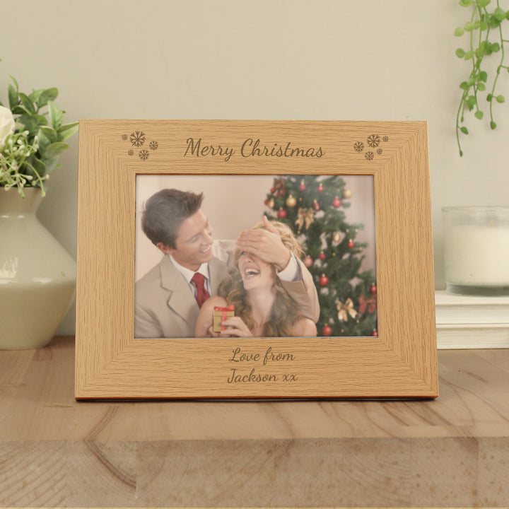 Personalised Snowflake 7x5 Inch Landscape Wooden Photo Frame - part of the Gifts Finder Personalised Photo Frames collection