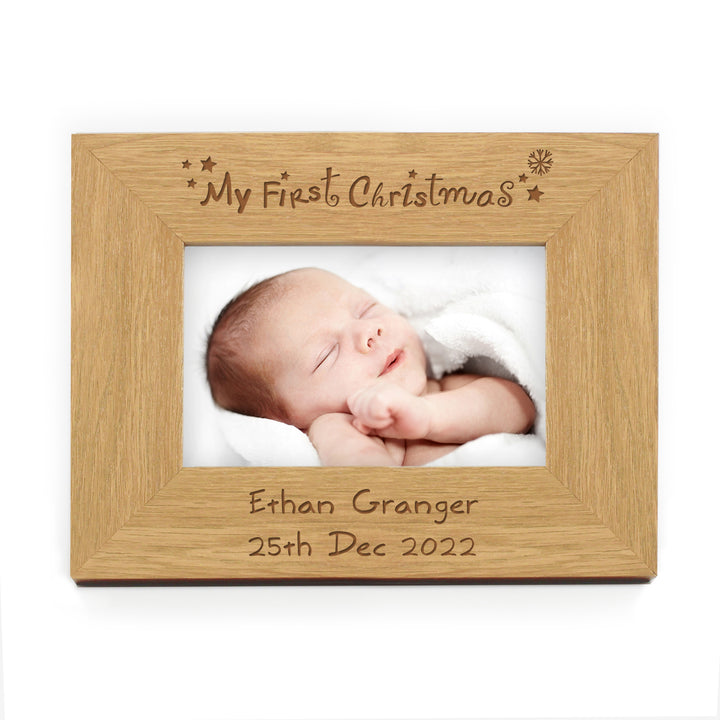 Personalised Oak Finish 6x4 Inch My First Christmas Photo Frame - part of the Gifts Finder Personalised Photo Frames collection