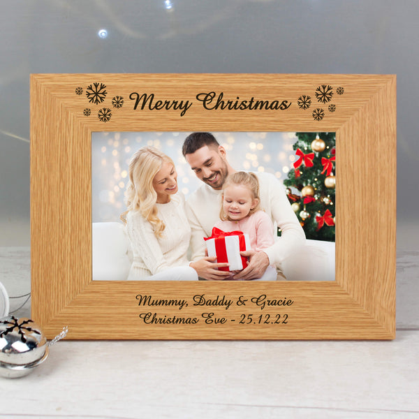 Buy Personalised Oak Finish 6x4 Snowflake Photo Frame at www.giftsfinder.co.uk