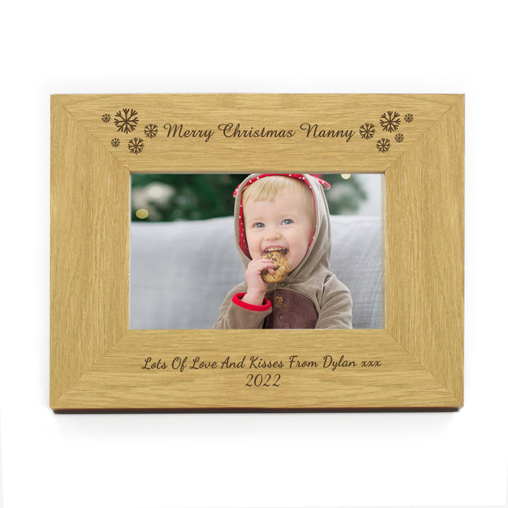 Buy Personalised Oak Finish 6x4 Snowflake Photo Frame at www.giftsfinder.co.uk