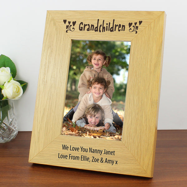 Buy Personalised Oak Finish 4x6 Grandchildren Photo Frame at www.giftsfinder.co.uk