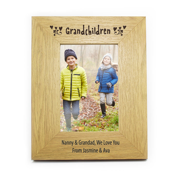 Personalised Oak Finish 6x4 Inch Grandchildren Photo Frame