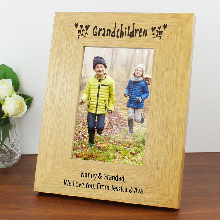 Buy Personalised Oak Finish 6x4 Grandchildren Photo Frame at www.giftsfinder.co.uk