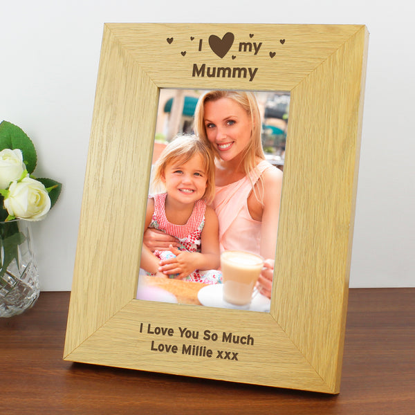 Buy Personalised Oak Finish 4x6 I Heart My Photo Frame at www.giftsfinder.co.uk