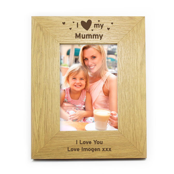 Personalised Oak Finish 4x6 Inch I Heart My Photo Frame - part of the Gifts Finder Personalised Photo Frames collection