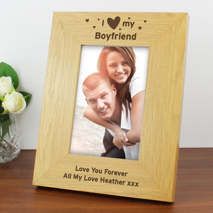 Buy Personalised Oak Finish 6x4 I Heart My Photo Frame at www.giftsfinder.co.uk