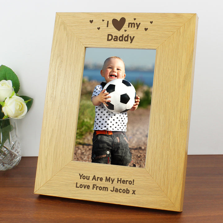 Personalised Oak Finish 4x6 Inch I Heart My Photo Frame - part of the Gifts Finder Personalised Photo Frames collection