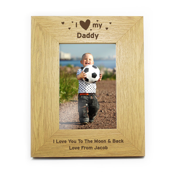 Personalised Oak Finish 4x6 Inch I Heart My Photo Frame - part of the Gifts Finder Personalised Photo Frames collection