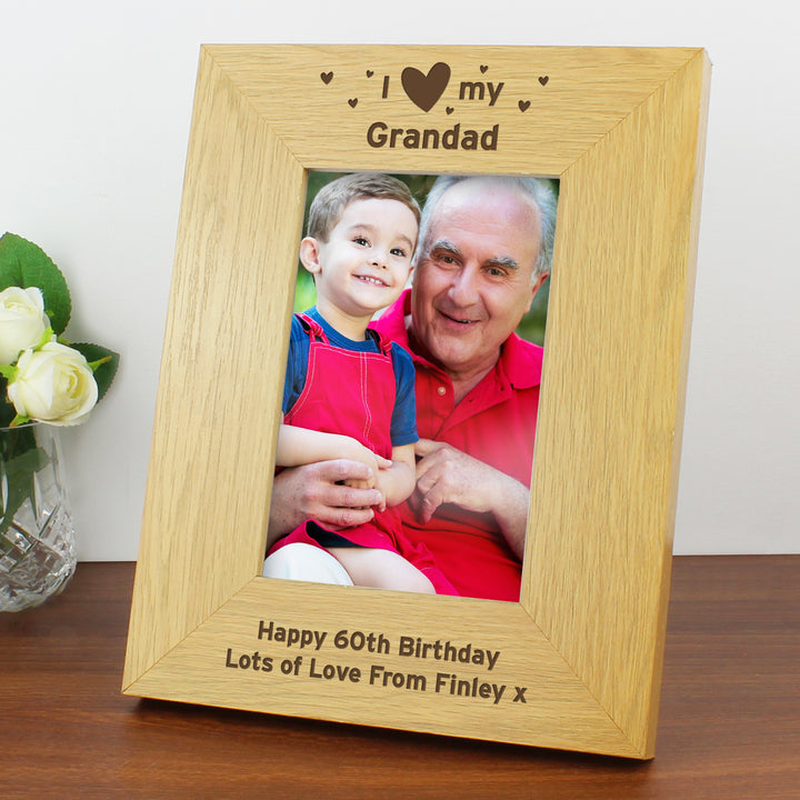 Personalised Oak Finish 4x6 Inch I Heart My Photo Frame - part of the Gifts Finder Personalised Photo Frames collection