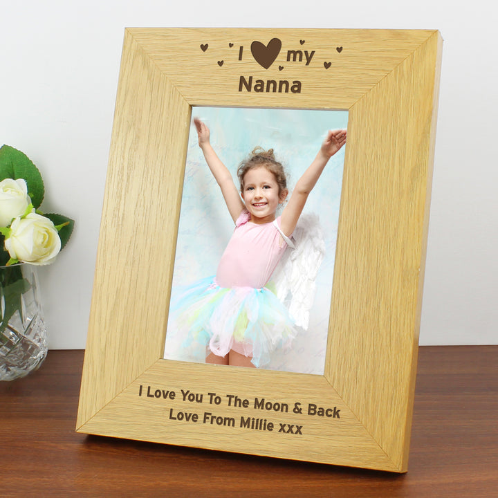 Personalised Oak Finish 4x6 Inch I Heart My Photo Frame - part of the Gifts Finder Personalised Photo Frames collection