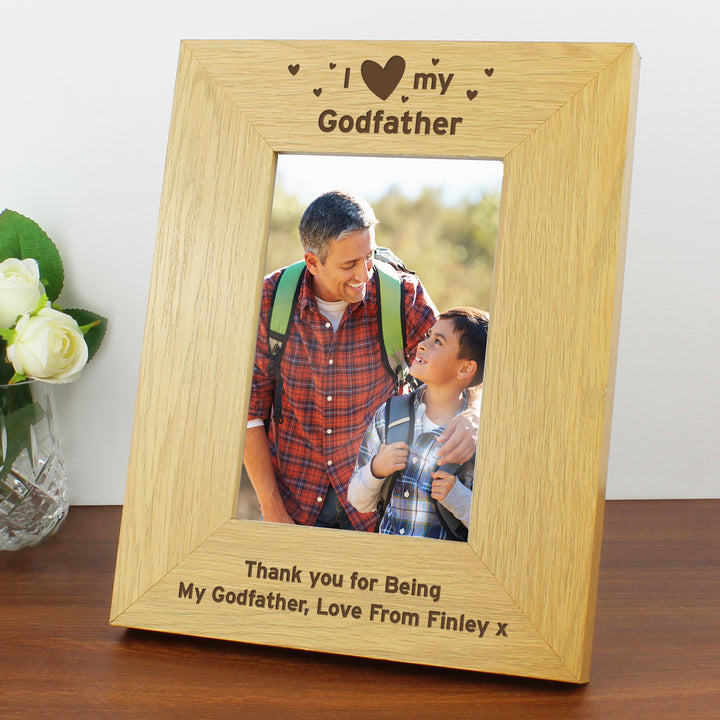 Personalised Oak Finish 4x6 Inch I Heart My Photo Frame - part of the Gifts Finder Personalised Photo Frames collection