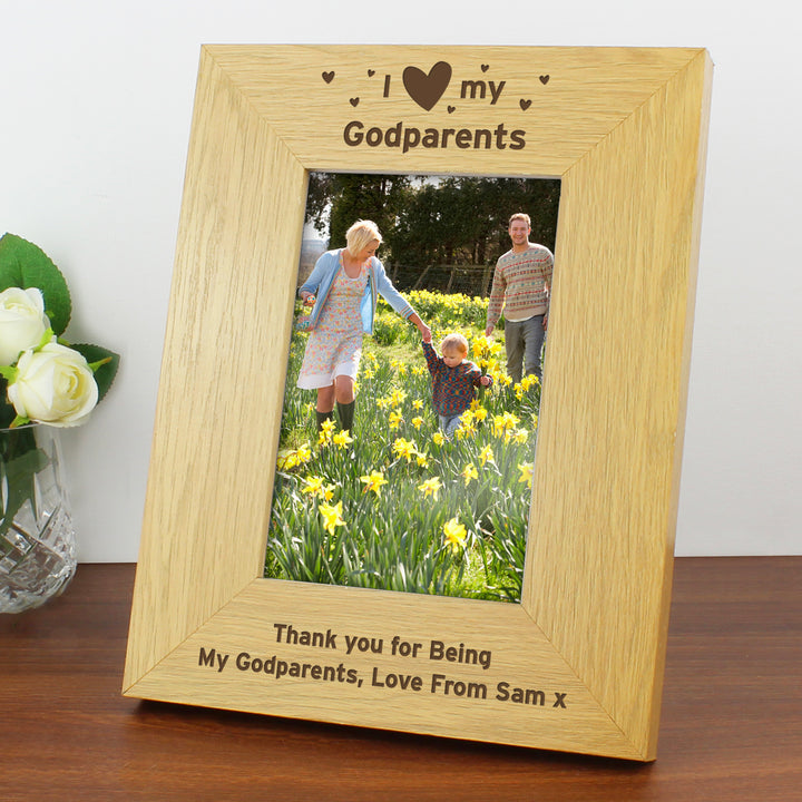 Personalised Oak Finish 4x6 Inch I Heart My Photo Frame - part of the Gifts Finder Personalised Photo Frames collection