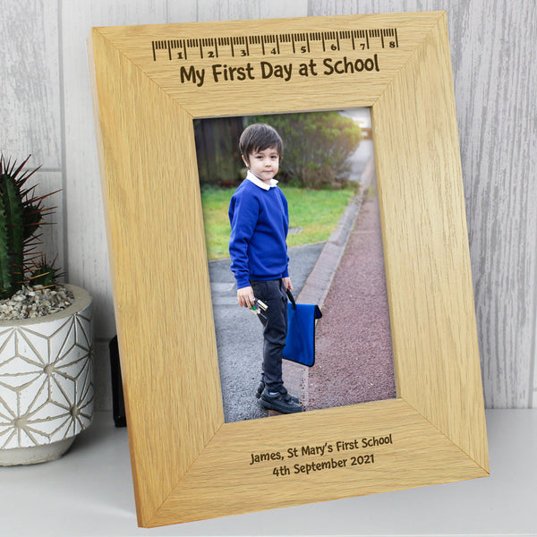 Buy Personalised Oak Finish 4x6 My First Day At School Photo Frame at www.giftsfinder.co.uk