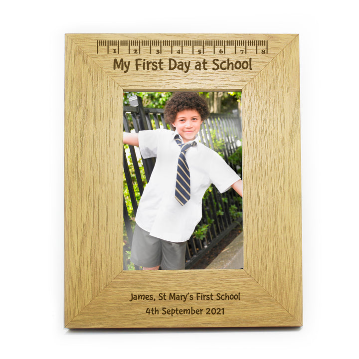 Buy Personalised Oak Finish 6x4 My First Day At School Photo Frame at www.giftsfinder.co.uk