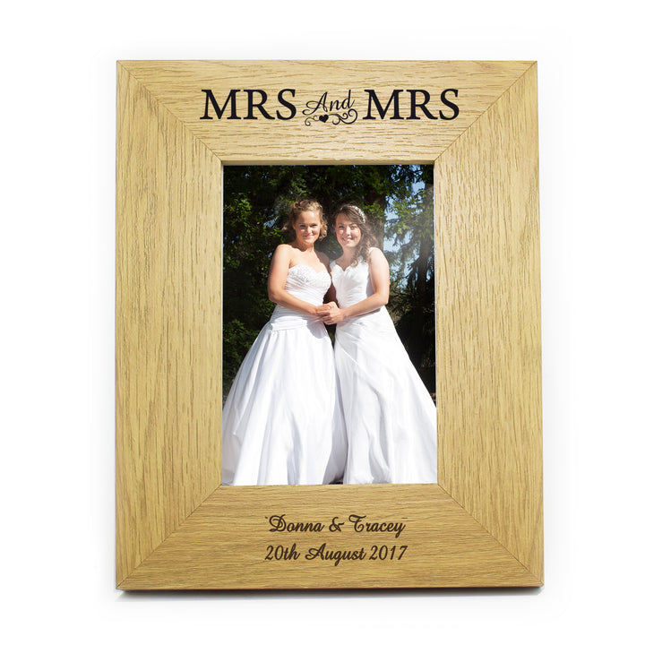 Personalised Oak Finish 4x6 Inch Mrs & Mrs Photo Frame - part of the Gifts Finder Personalised Photo Frames collection