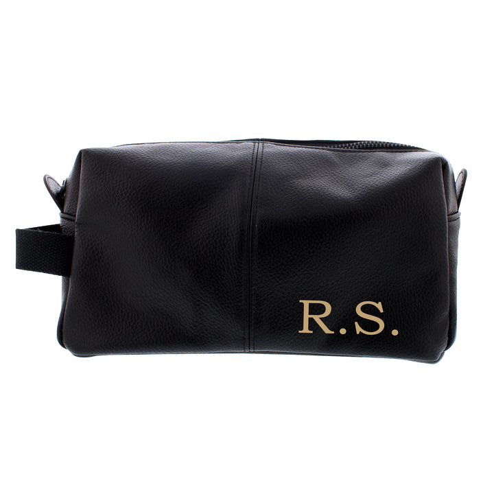 Buy Personalised Luxury Initials Black leatherette Wash Bag at www.giftsfinder.co.uk