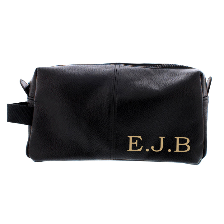 Buy Personalised Luxury Initials Black leatherette Wash Bag at www.giftsfinder.co.uk