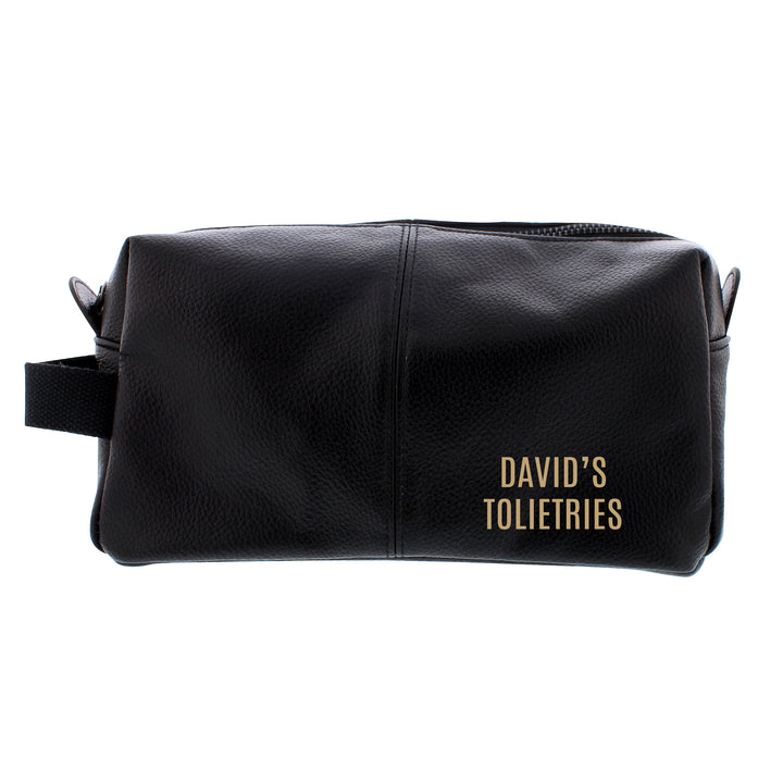 Buy Personalised Luxury Black leatherette Wash Bag at www.giftsfinder.co.uk