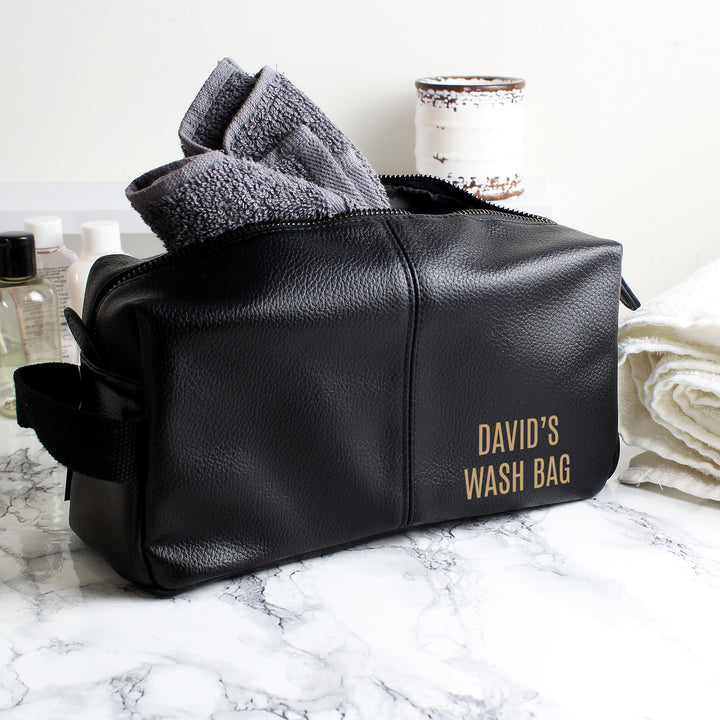 Buy Personalised Luxury Black leatherette Wash Bag at www.giftsfinder.co.uk