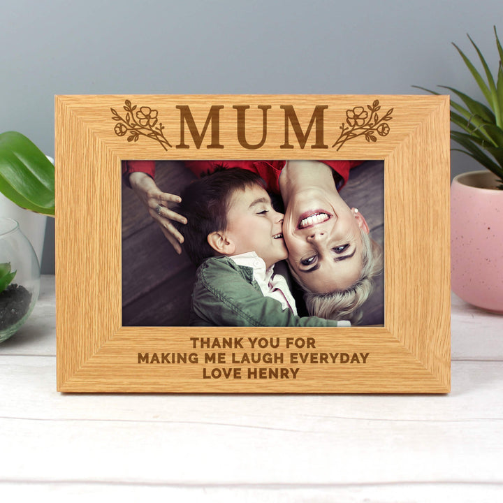 Buy Personalised Floral Mum 6x4 Oak Finish Photo Frame available now at www.giftsfinder.co.uk