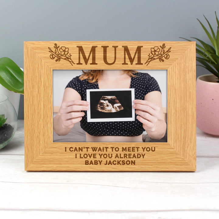 Buy Personalised Floral Mum 6x4 Oak Finish Photo Frame available now at www.giftsfinder.co.uk