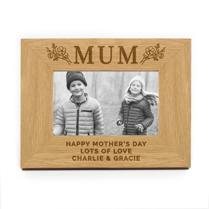 Buy Personalised Floral Mum 6x4 Oak Finish Photo Frame available now at www.giftsfinder.co.uk