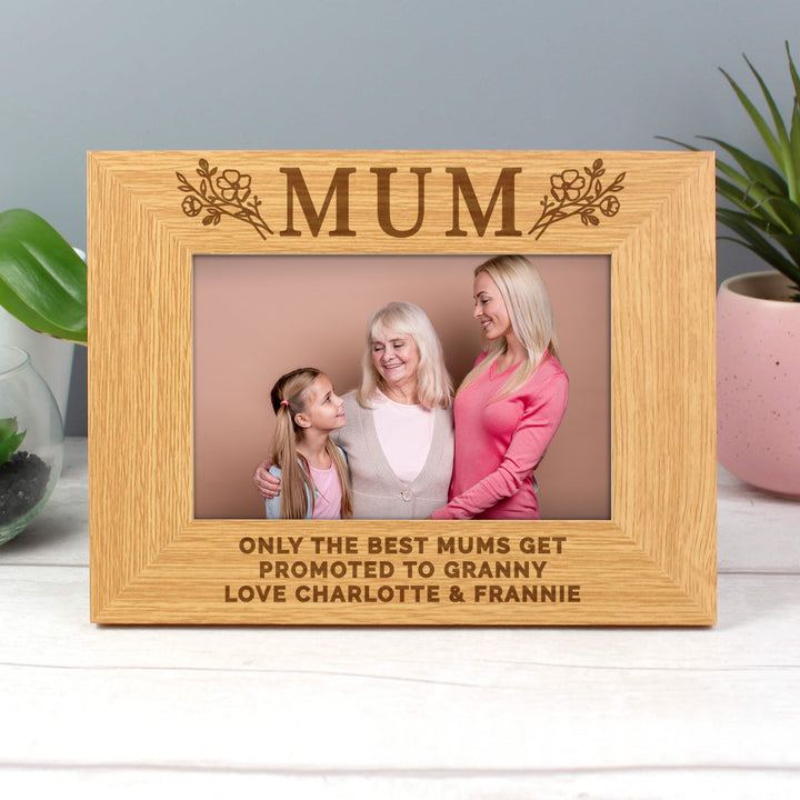 Buy Personalised Floral Mum 6x4 Oak Finish Photo Frame available now at www.giftsfinder.co.uk