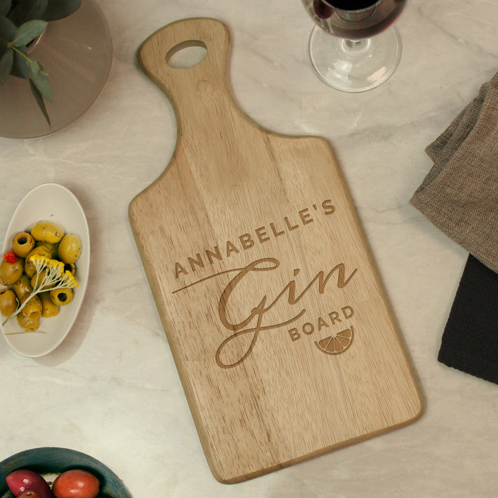 Buy Personalised Gin Wooden Paddle Board available now at www.giftsfinder.co.uk