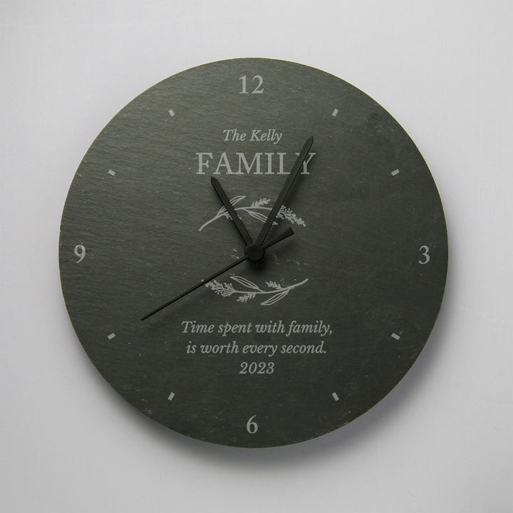 Buy Personalised Free Text Botanical Slate Clock available now at www.giftsfinder.co.uk