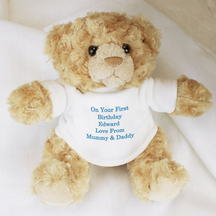 Buy Personalised Message Teddy Bear - Blue available now at www.giftsfinder.co.uk