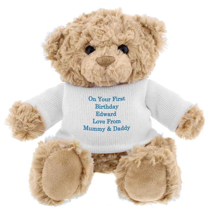 Buy Personalised Message Teddy Bear - Blue available now at www.giftsfinder.co.uk