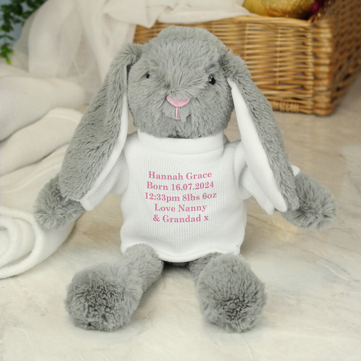 Buy Personalised Message Bunny Rabbit In Jumper - Pink available now at www.giftsfinder.co.uk