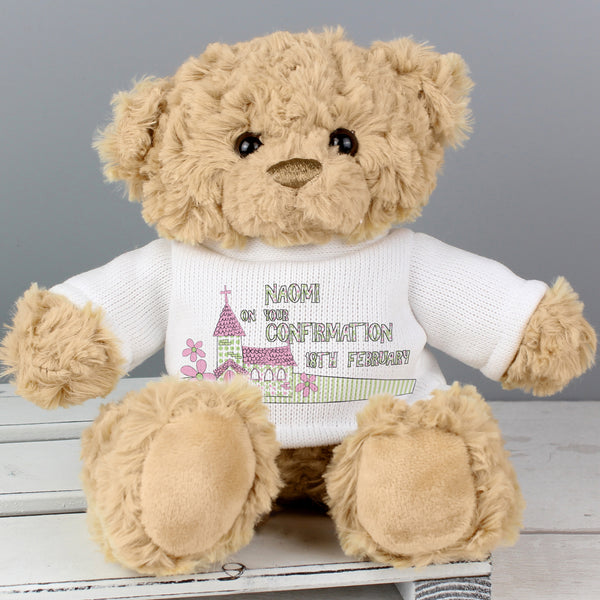 Buy Personalised Pink Church Teddy Bear at www.giftsfinder.co.uk