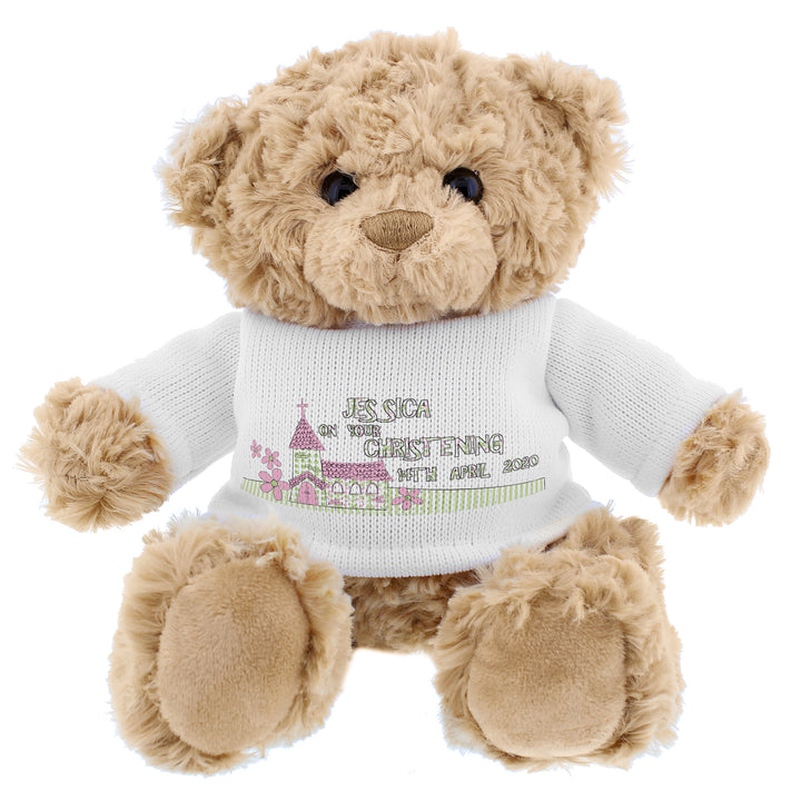 Buy Personalised Pink Church Teddy Bear at www.giftsfinder.co.uk