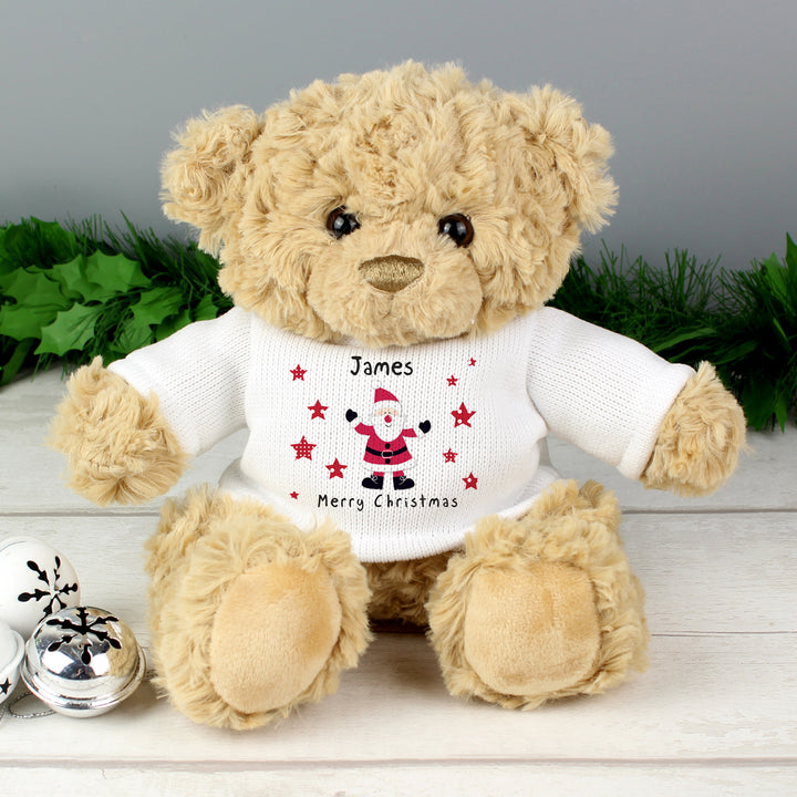 Personalised Spotty Santa Teddy Bear in gift category Personalised Teddy Bears