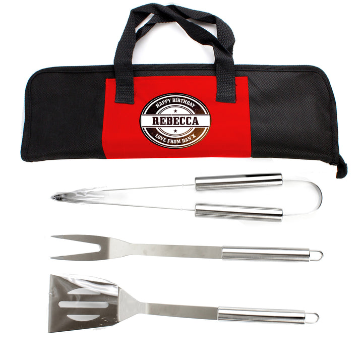 Buy Personalised Stamp Stainless Steel BBQ Kit at www.giftsfinder.co.uk