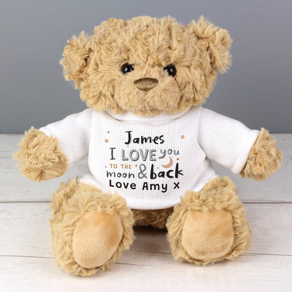 Buy Personalised To the Moon and Back Teddy Bear at www.giftsfinder.co.uk