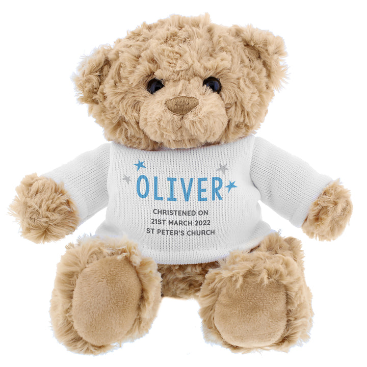 Buy Personalised Blue Name & Message Teddy Bear available now at www.giftsfinder.co.uk