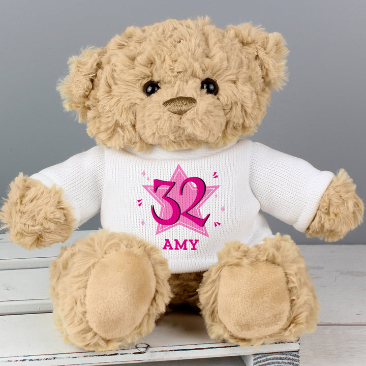 Buy Personalised Pink Big Age Teddy Bear at www.giftsfinder.co.uk