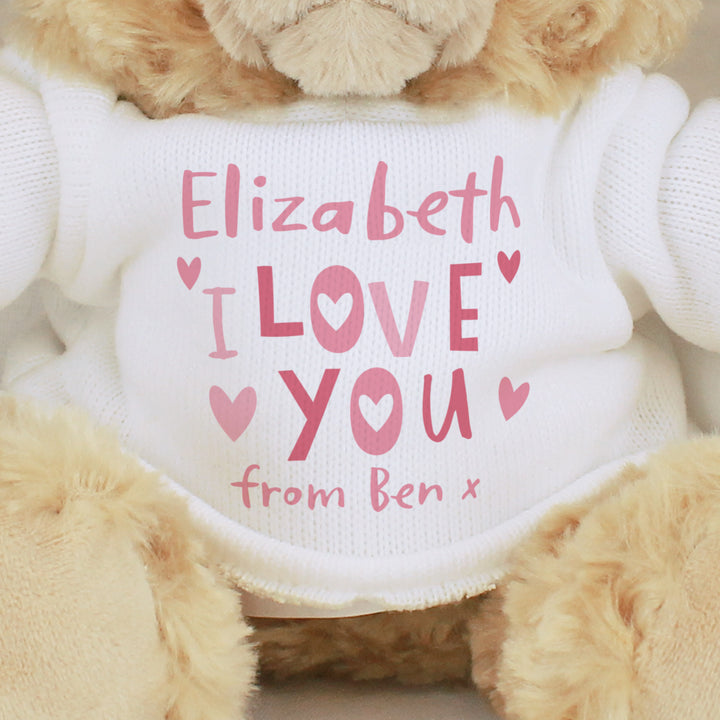 Buy Personalised I Love You Teddy Bear available now at www.giftsfinder.co.uk